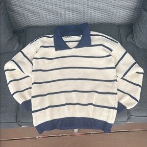 Target Cream and Navy Striped V‑Neck Sweater - Men